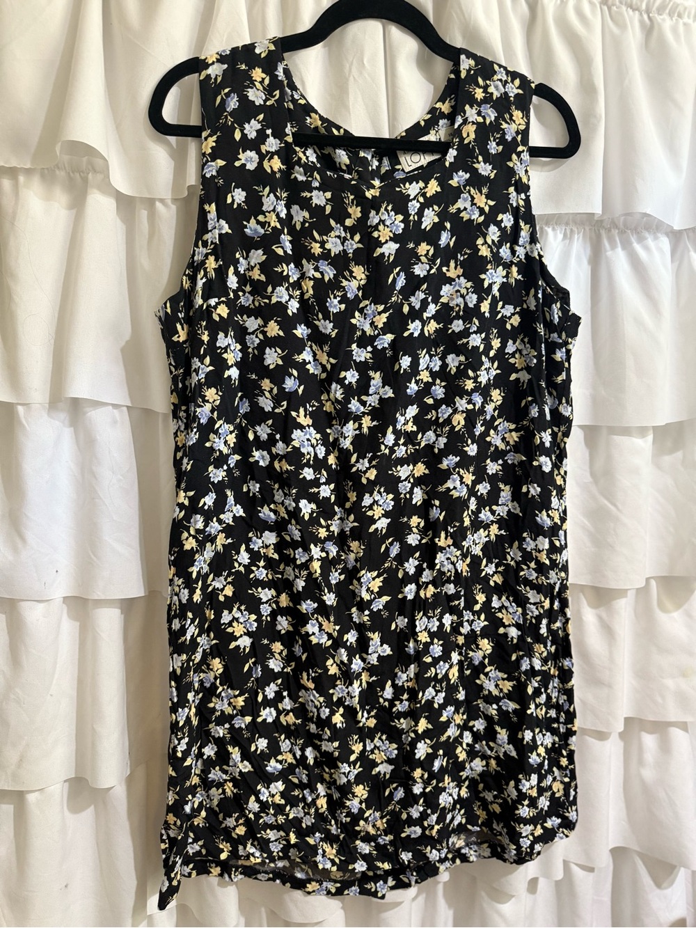 Ann Taylor Black Sleeveless Mini Dress with Yellow & White Floral Print